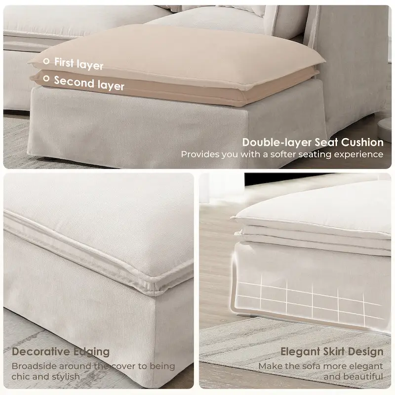 L Shaped Modular Sectional Chenille Sofa with Movable Ottoman