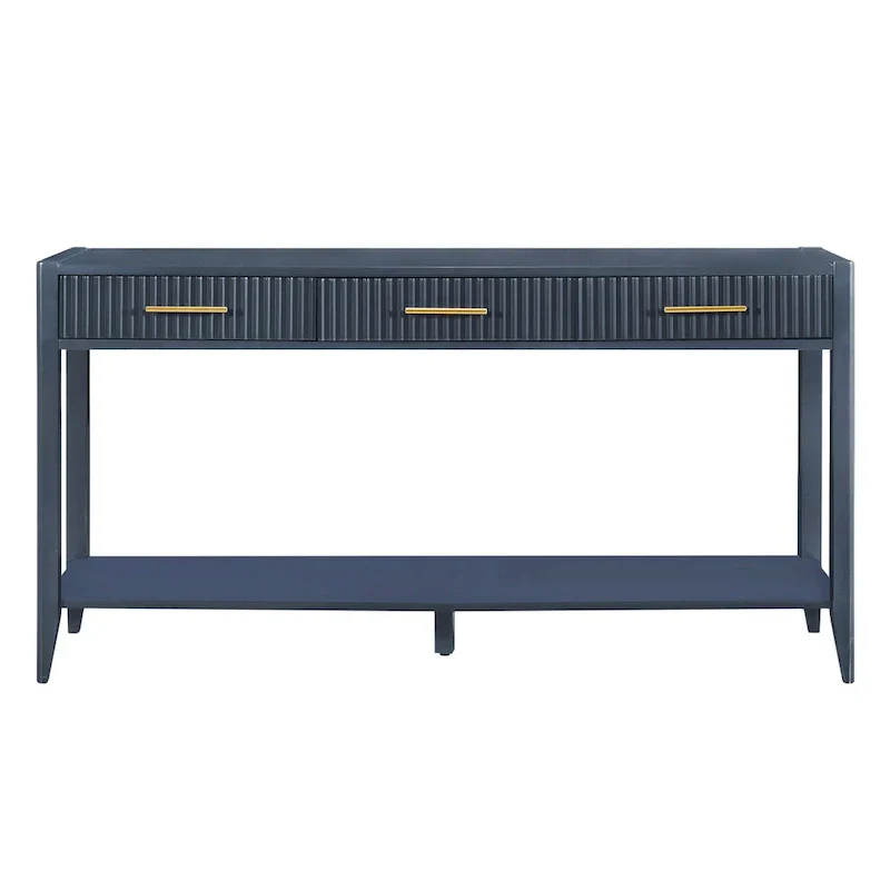 Console Table with Three Vertical Stripe Drawers and Long Legs