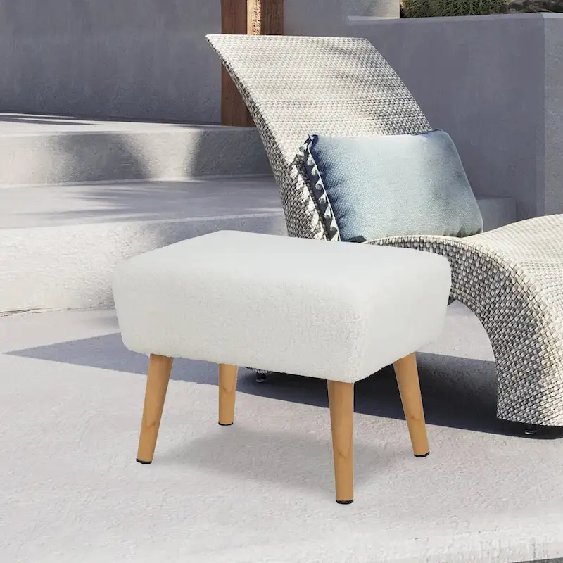 Adeco Ottoman Foot Rest Stool with Wood Legs