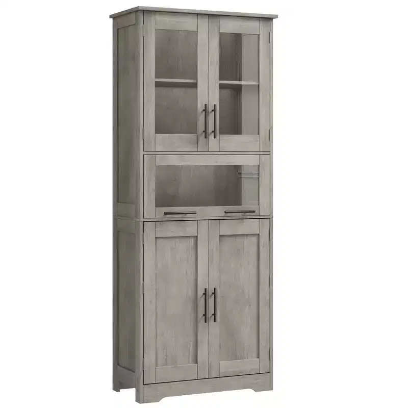 67'' Tall Bathroom Storage Cabinet, Modern Pantry Cabinet with Double Door, Shelves Adjustable Freestanding Cupboard with Drawer for Bathroom Kitchen