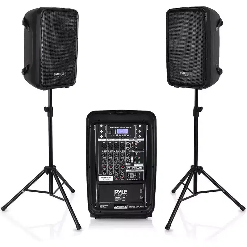 Pyle 300W All-in-One DJ Speaker & Mixer Bundle Kit - Bluetooth, 8-Channel Amplifier, 2 Speakers