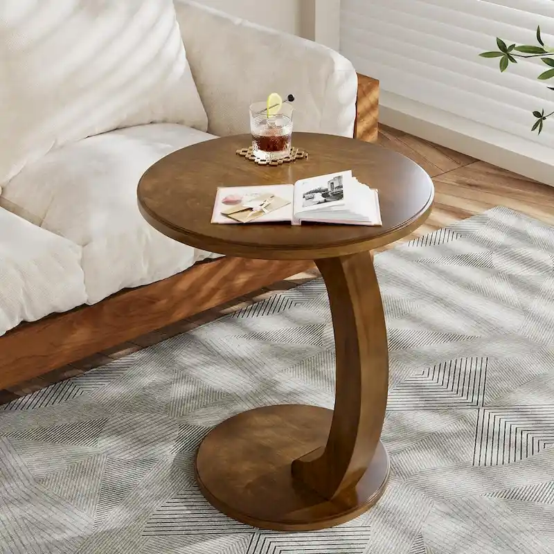 Wooden C-Shaped End Table