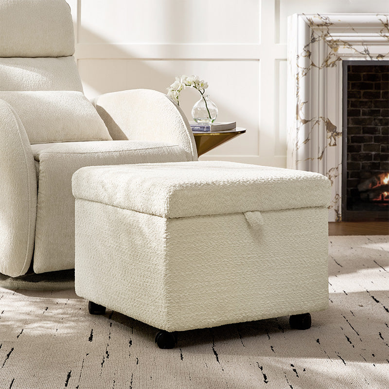 Cubic Lift-Top Storage Ottoman with Damping Handle, Locking Casters & Black Metal Legs | Beige / Ivory / Grey | Single