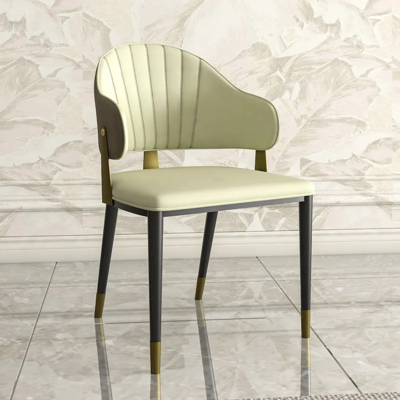 Leather Dining Chair in Iron with Gold Accents Design Modern Ergonomic Side Chair