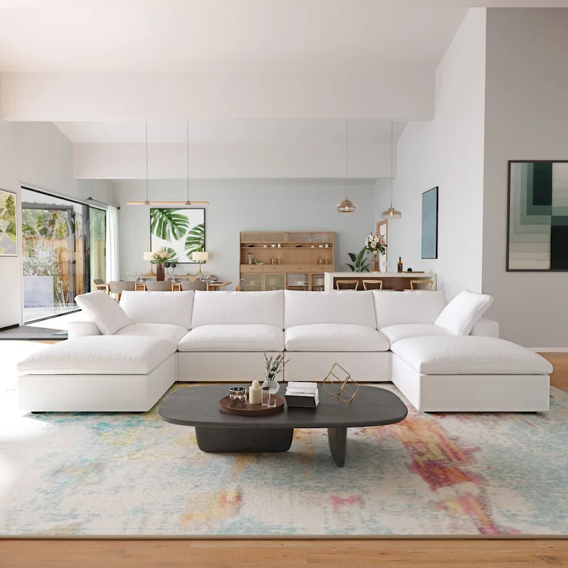 White Linen-Texture Sectional Sofa, 2/3/4/6-Seat