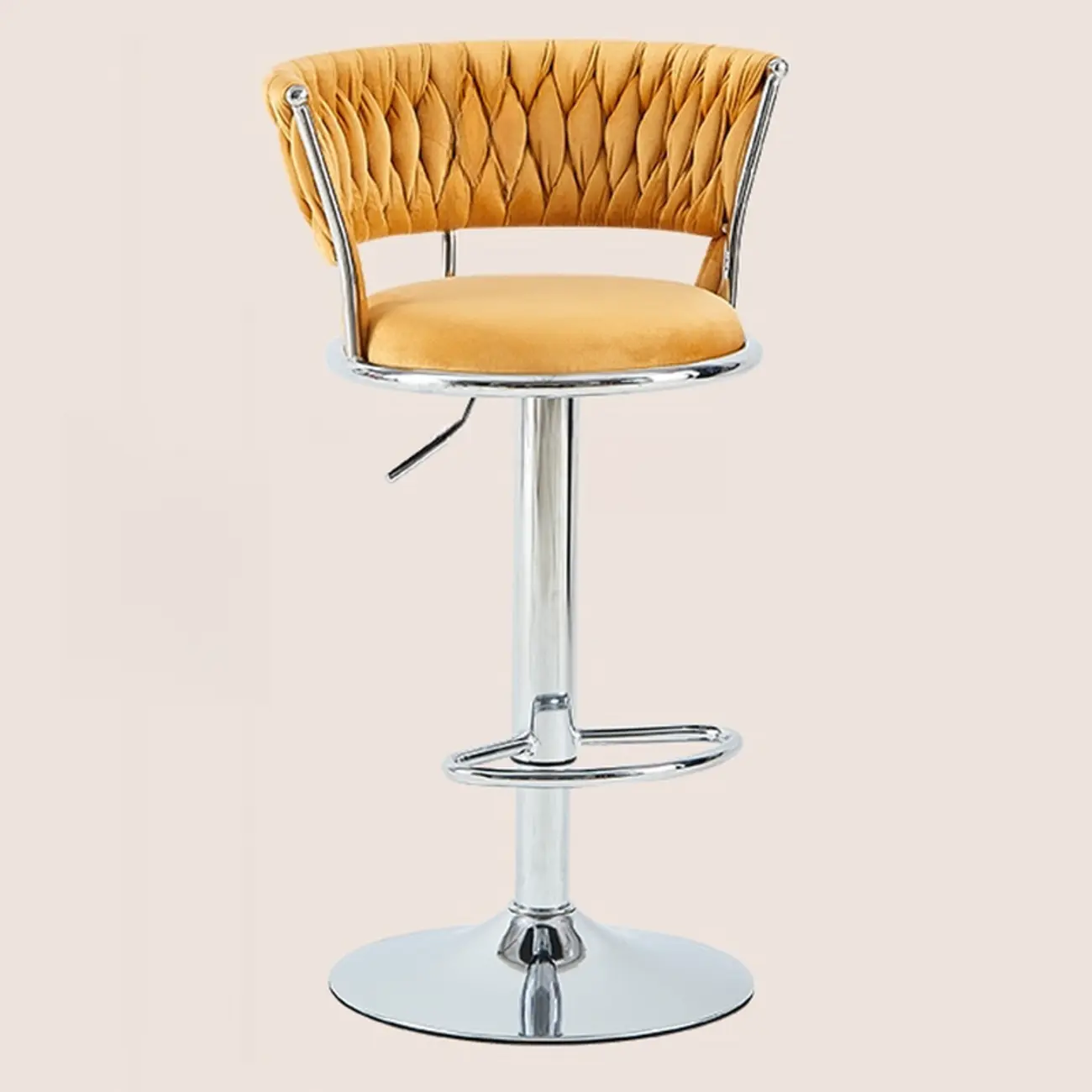 Adjustable Flannel Curved Back Bar Stools with Gold Base