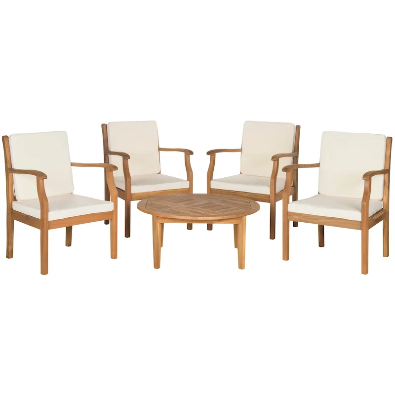 SAFAVIEH Outdoor Hazbie Acacia Wood 5-Piece Patio Set - 26W x 32D x 25H