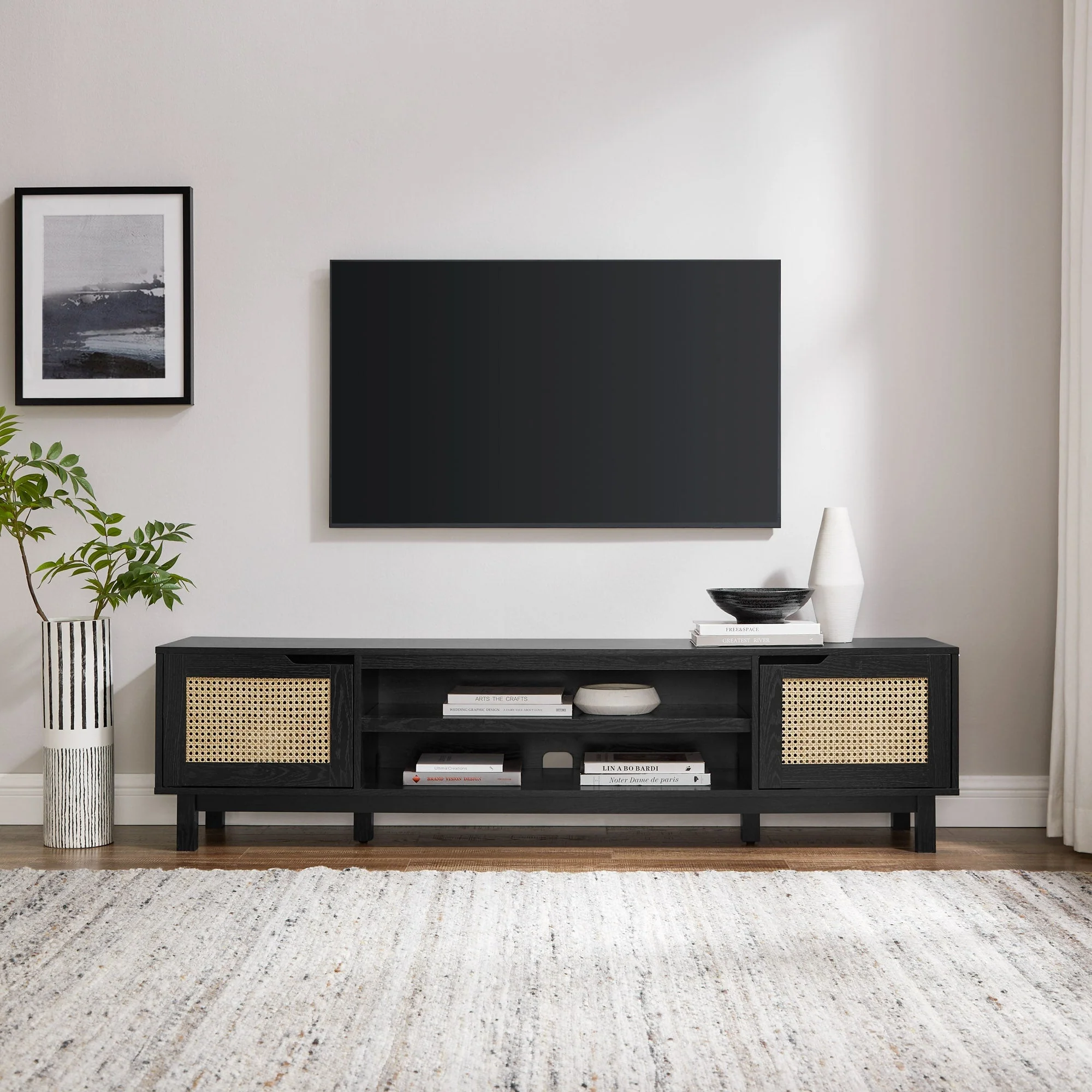 Hamkke Boho 2-Door Faux Rattan TV Stand