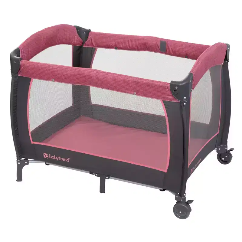 Baby Trend Lil Snooze Deluxe III Nursery Center Playard For Twins - Cozy Berry: Foam Mattress, Metal Frame, 30 lbs Capacity