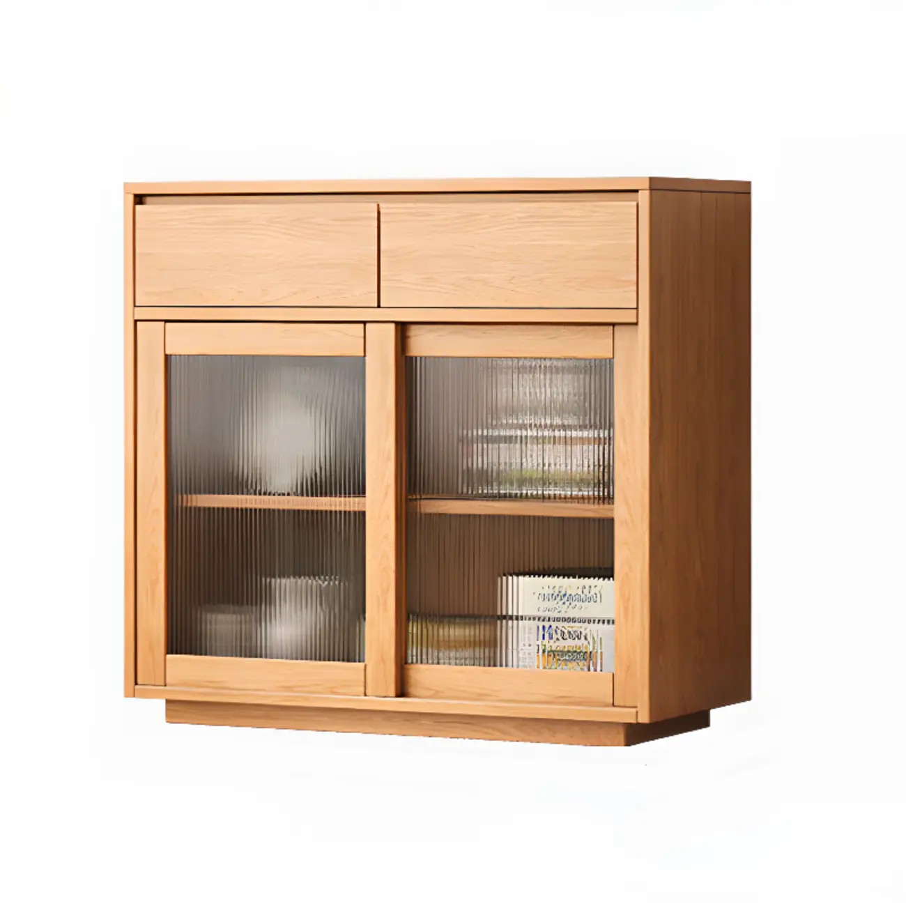 Modern Wood Narrow Buffet with Drawers and Sliding Doors