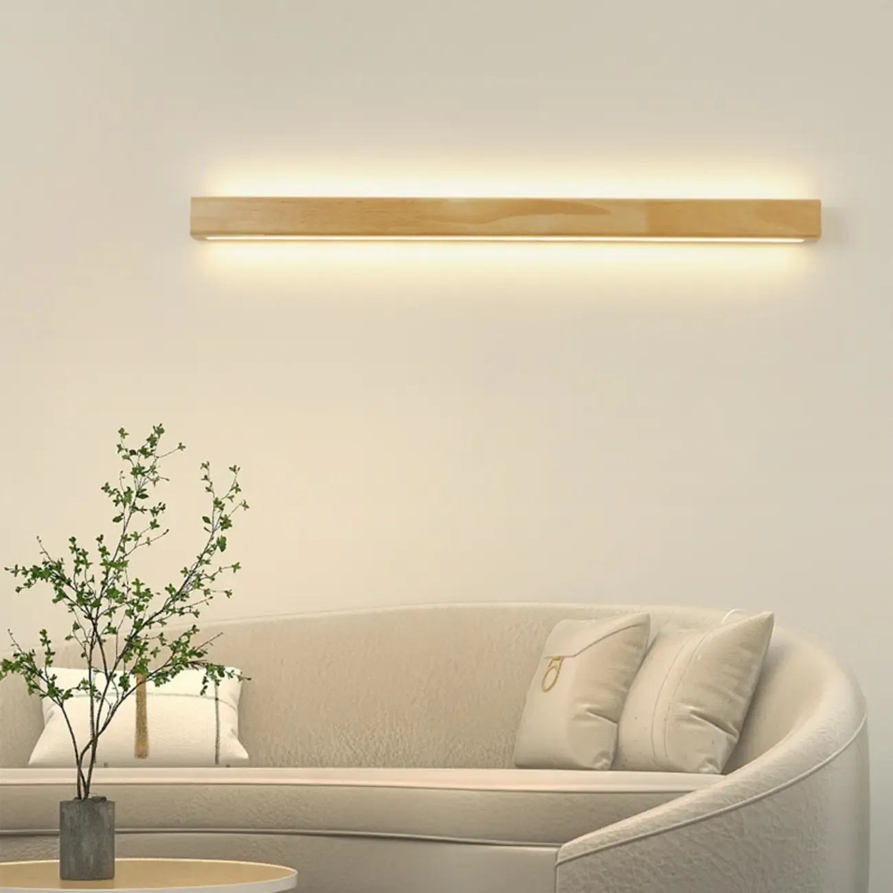 Modern Linear Wood LED Vanity Lights with Dual Shade