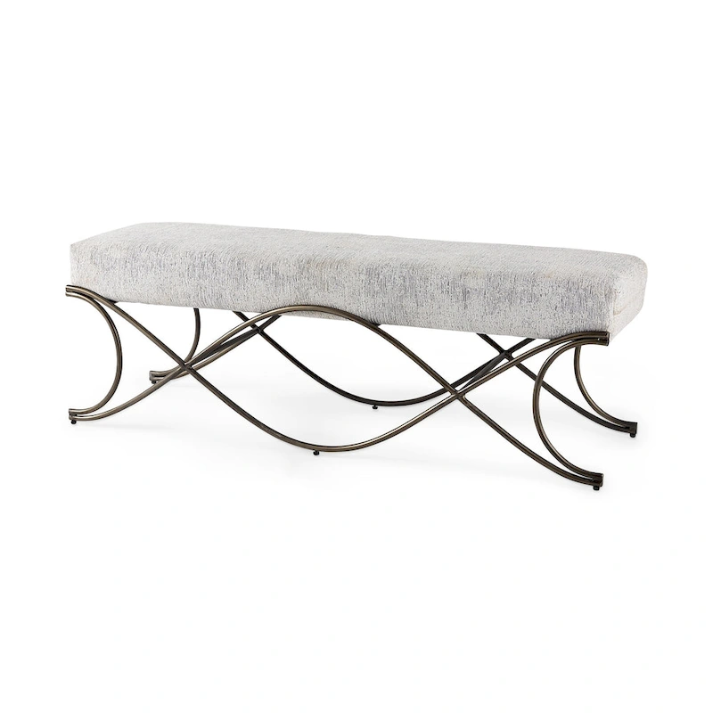 Ayla Gray Fabric Seat w/ Dark Nickel Metal Frame Bench