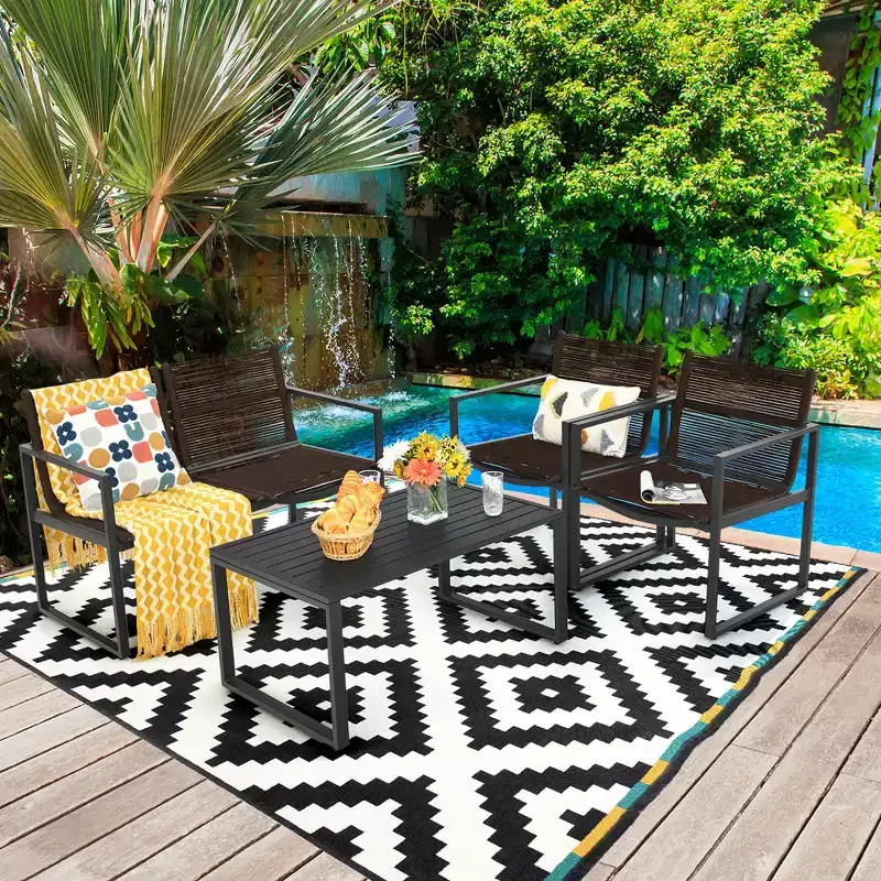 Costway 4PCS Patio Furniture Conversation Set Sofa Loveseat Armrest Garden Deck