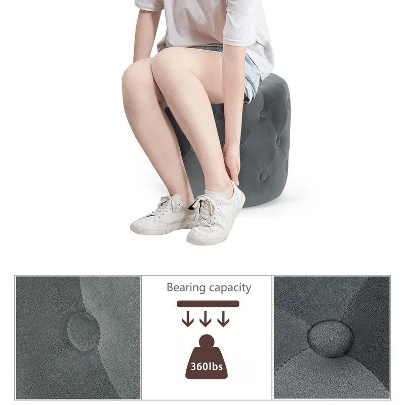 Pink Round Tufted Ottoman Footstool 14 Inch