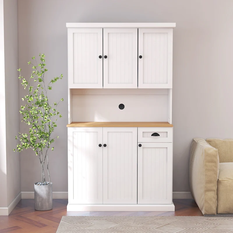 Kitchen storage cabinet with microwave stand and adjustable shelves