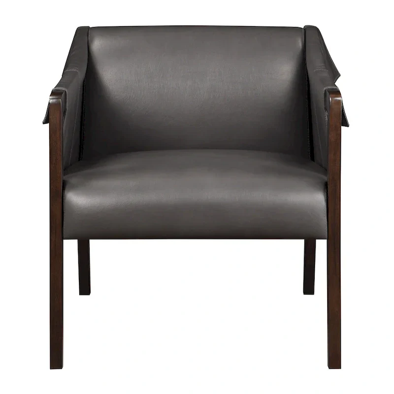 Brown Faux Leather Sling Accent Chair with Buckle Design