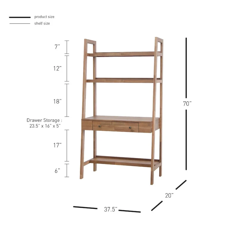 Brown Wall-Mounted Desk with Open Shelf & Drawer – Single