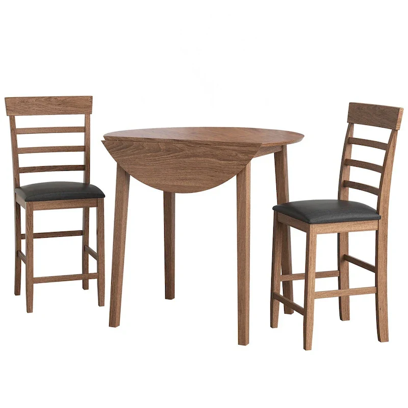 3PCS Retro Round Counter Height Drop-Leaf Table Set