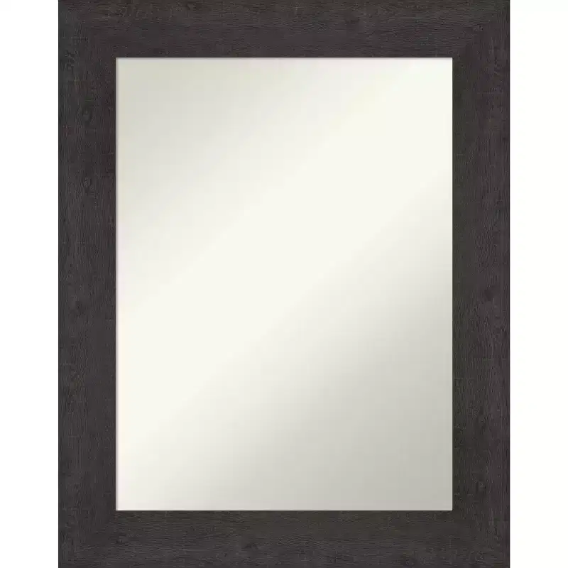 24" x 30" Non-Beveled Rustic Plank Espresso Wall Mirror - Amanti Art: Rectangle, Polystyrene Frame, Wall Mounted