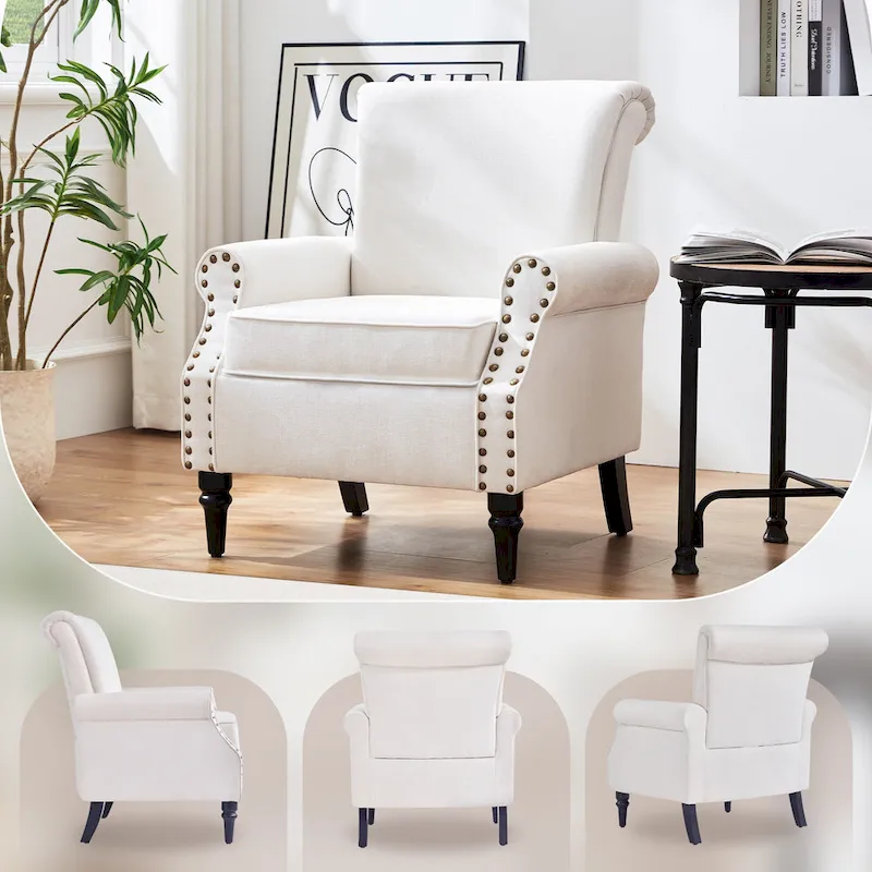 Mid-Century Modern Upholstered Accent chair with Solid Wood Legs