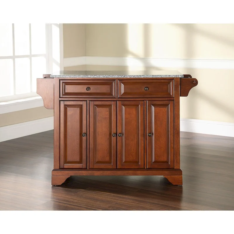 LaFayette Solid Granite Top Kitchen Island in Classic Cherry Finish - 18d x 51.5w x 36h