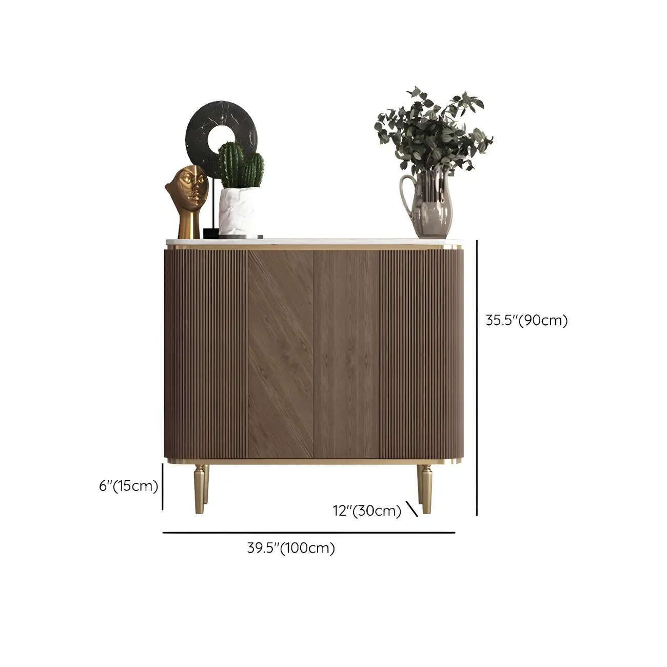 Glam Brown Wooden Sideboard with Marble Top