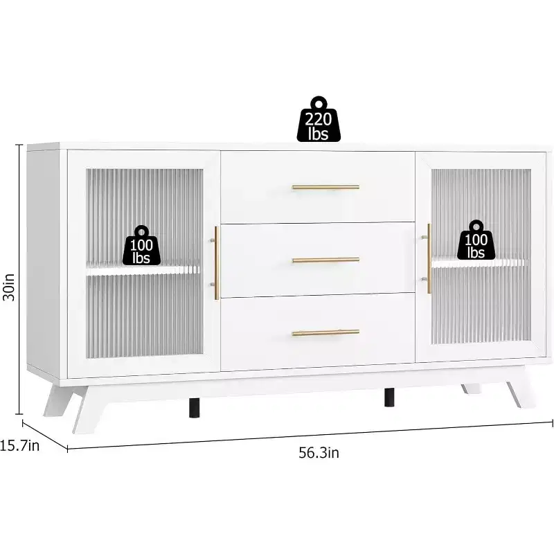 Coffer Bar Cabinet with 2 Fluted Glass Doors