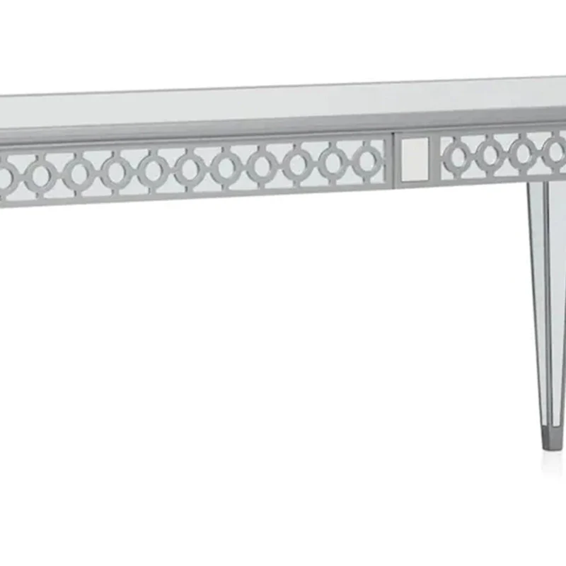 Ada 72-90 Inch Dining Table, Extendable Rectangular Top, Mirrored, Silver