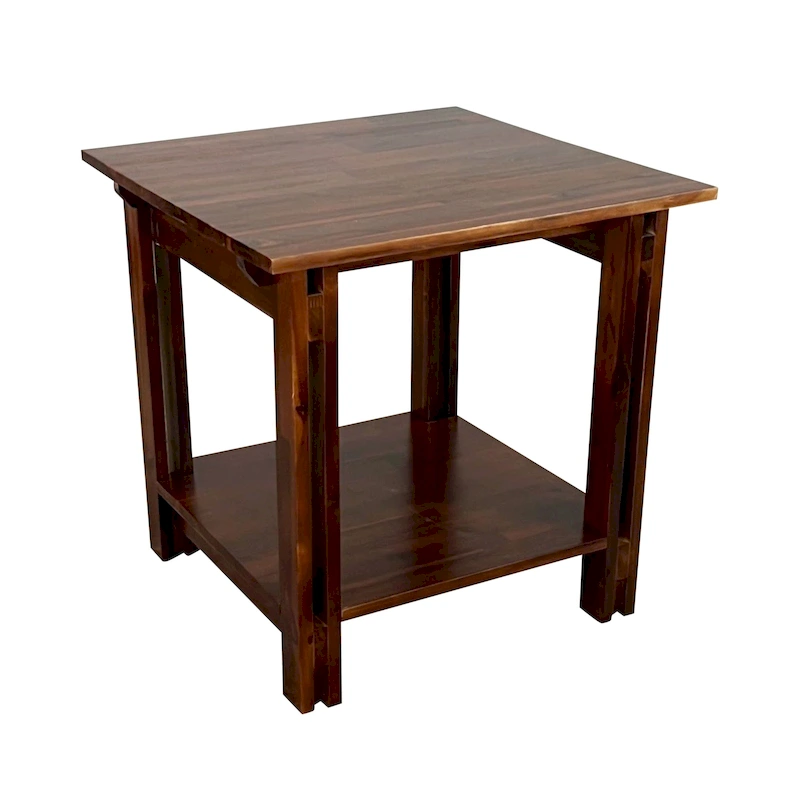 Acacia Wood Architectural End Table with Shelf