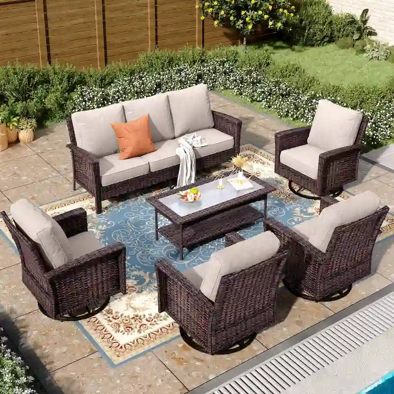 MAISON ARTS Extra-Large Patio Wicker Sofa Conversation Set with Coffee Table, Oversize Seat with 5.5