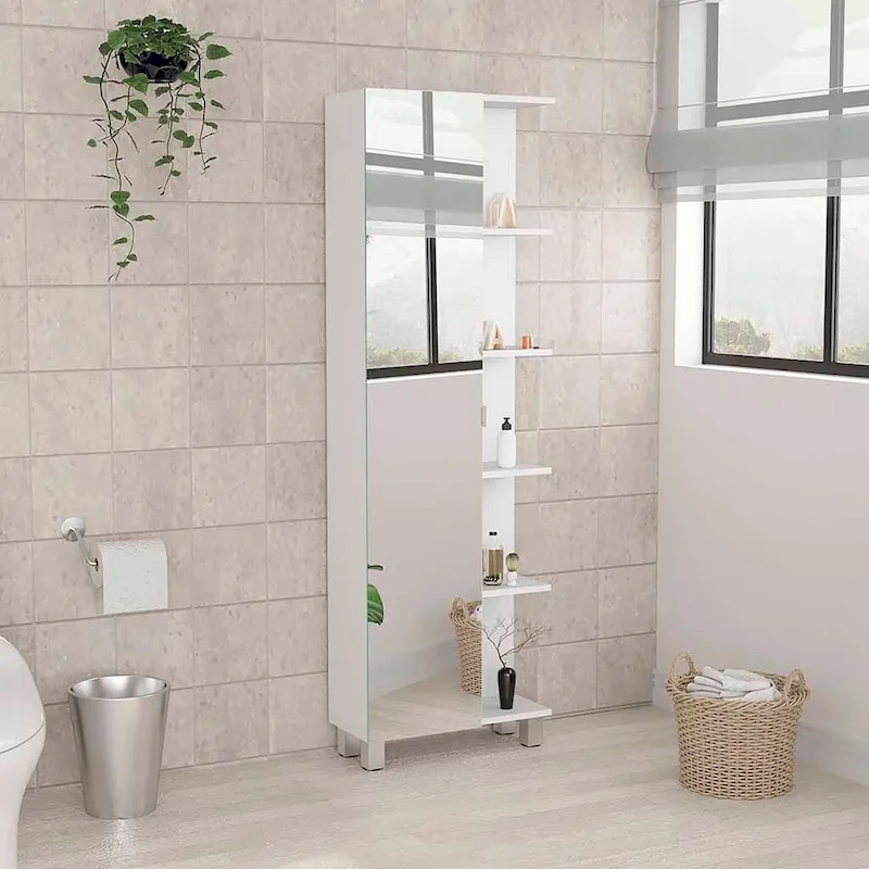 Mirror Cabinet, Four Interior Shelves, Five External Shelves -White