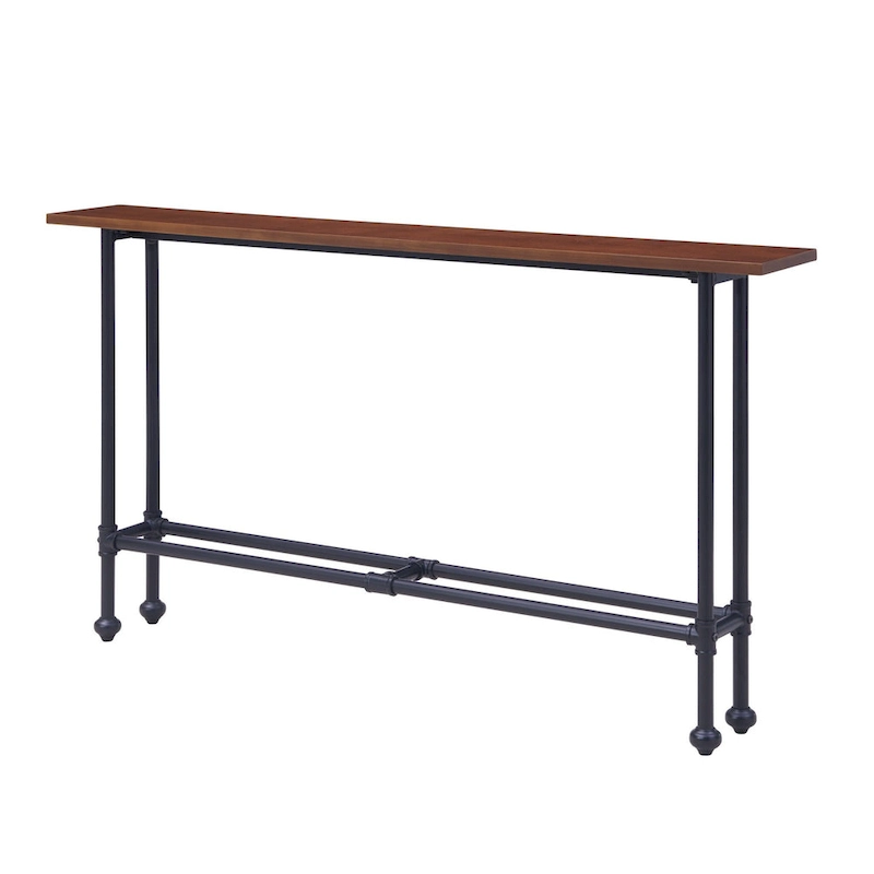 Espresso Wood Rectangular Console Table with Black Metal Base - 56 L x 8 W x 30 H