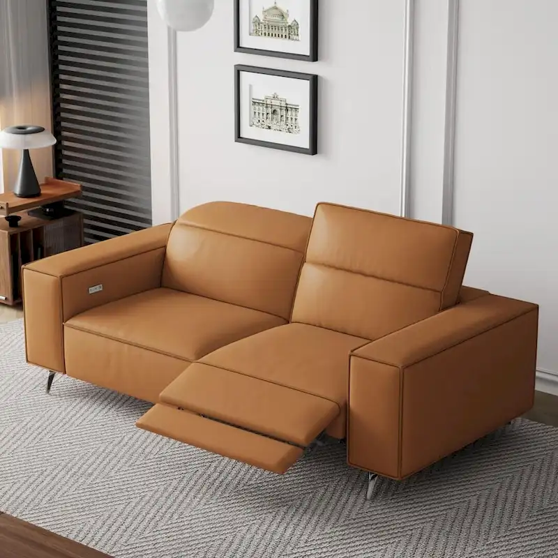 76.77  Modern Leather Recliner Sofa, Power Reclining, Adjustable, Ergonomic Design, Living Room Furniture