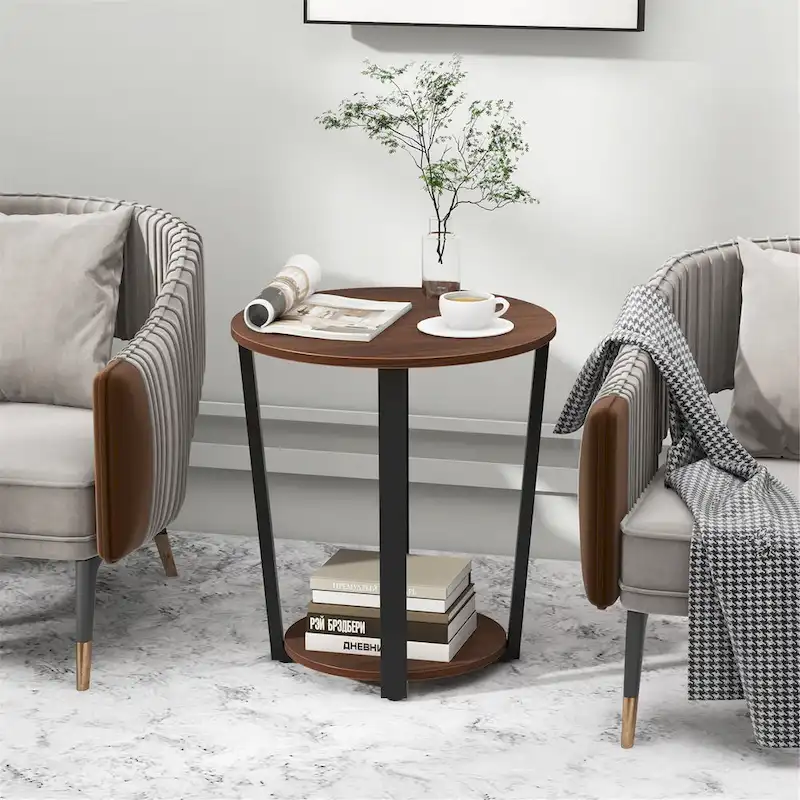 Gymax Industrial End Table Sofa Side Table Set ot 2 Nightstand w/