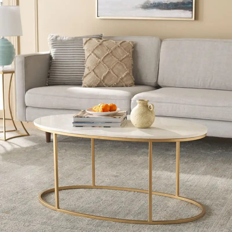 White Marble Top Round Coffee Table with Gold Metal Frame