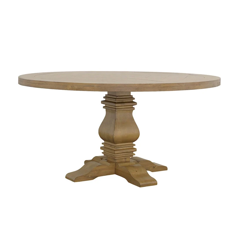 60 Inch Round Dining Table, Cross Pedestal Base, Rustic Smoke Brown