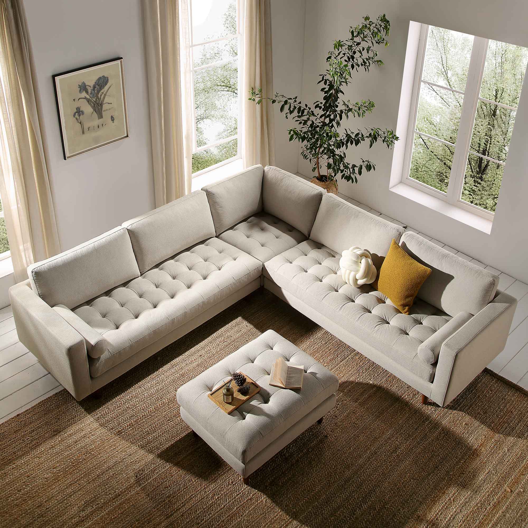 5+Seater Corner Sofa, Beige Woven Fabric