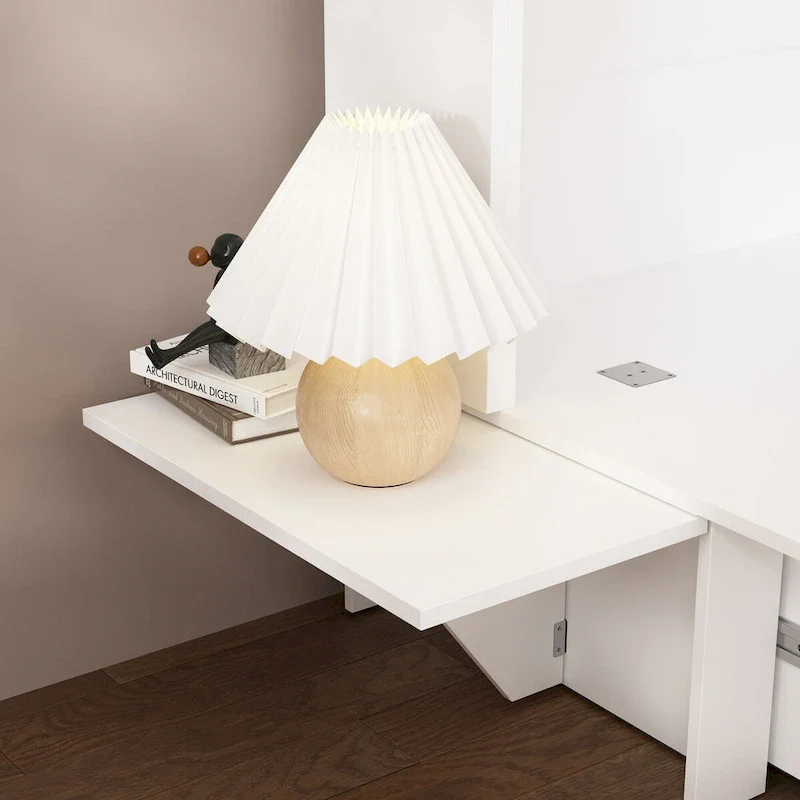 White Fold-Down Murphy Bed Cabinet, Single, with Storage