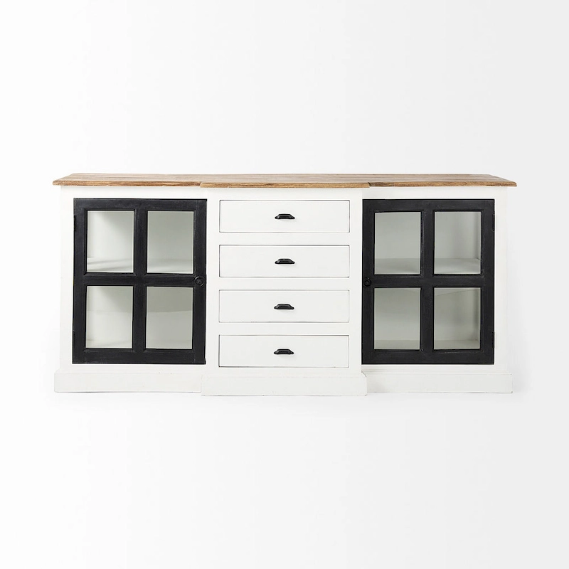 Bourchier White w/Black Trim & Medium Brown Top Solid Wood Sideboard - 75.0L x 20.8W x 34.3H