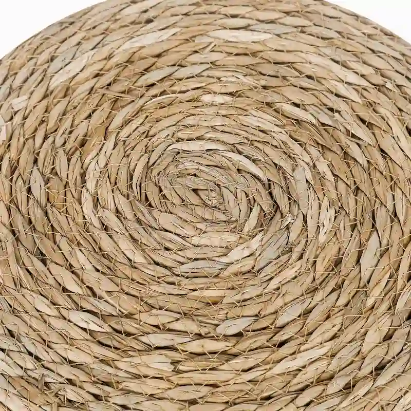 Adeco Set of 2 Foot Stool Natural Cattail Hand Weave Poufs Ottoman