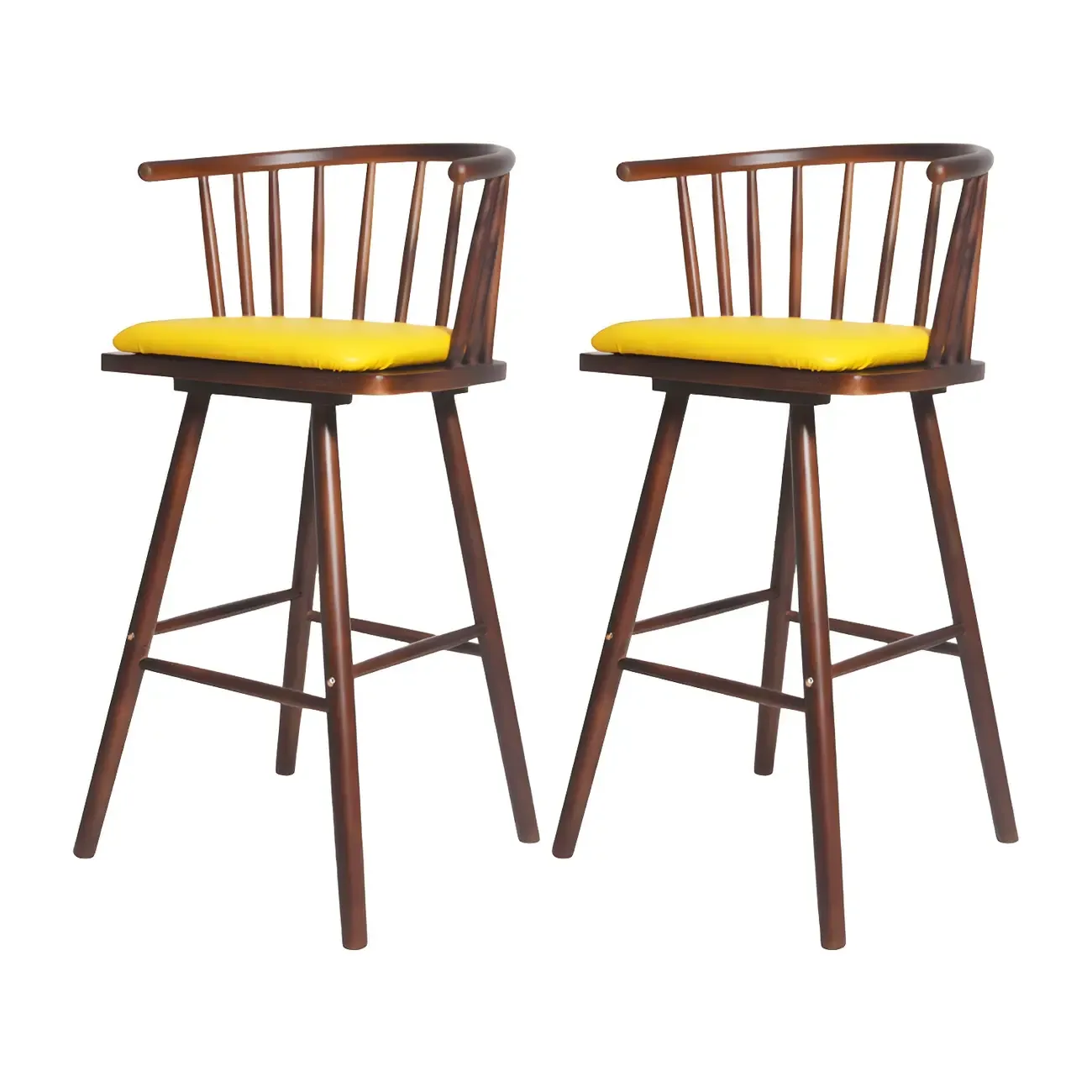 Traditional Wooden Low Back Bar Stool with Cushioned Seat
