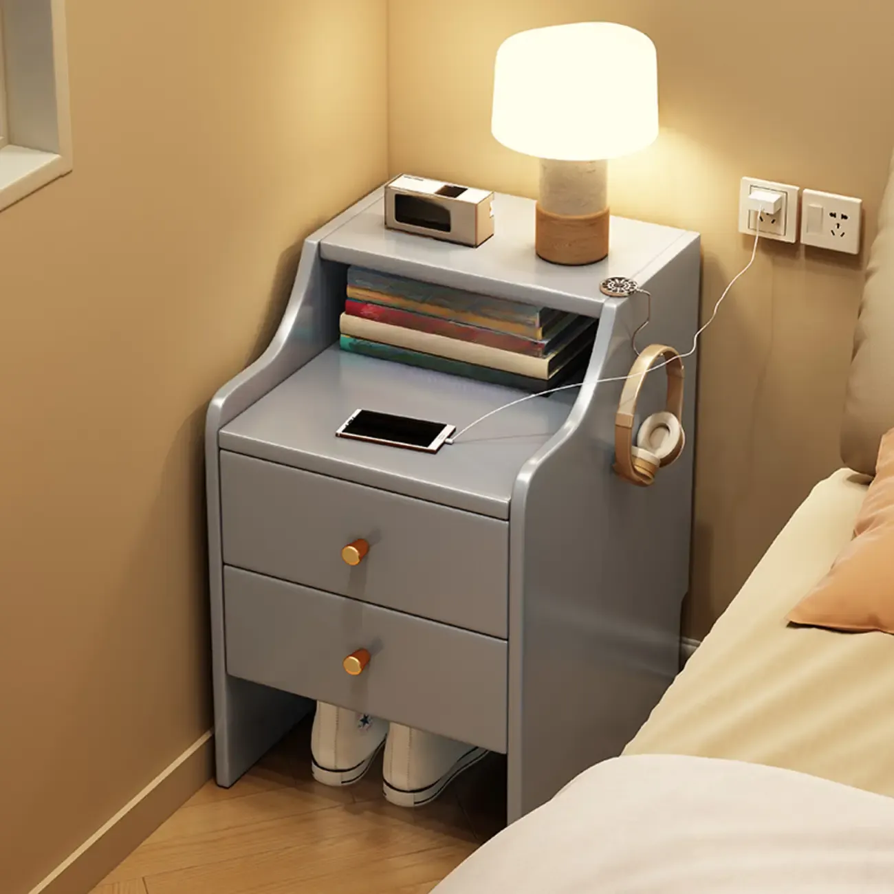 Classic Premium Wood 2 Drawers  Bedside Cabinet Nightstand