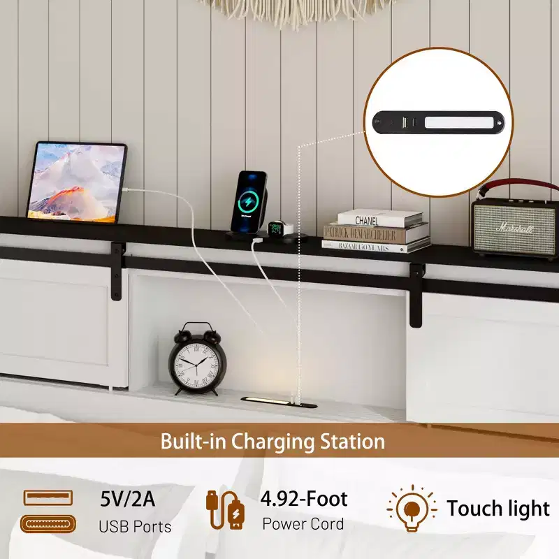 GDFStudio Mamba Modern Metal Bed Frame with Charging Station