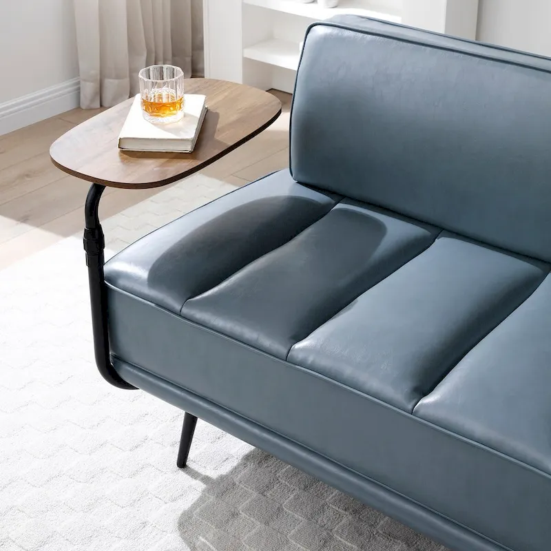 56.3Width End of Bed Bench,Faux Leather Upholstered With side table,360-degree Swivel tray couch,Entryway Ottoman,Metal Legs