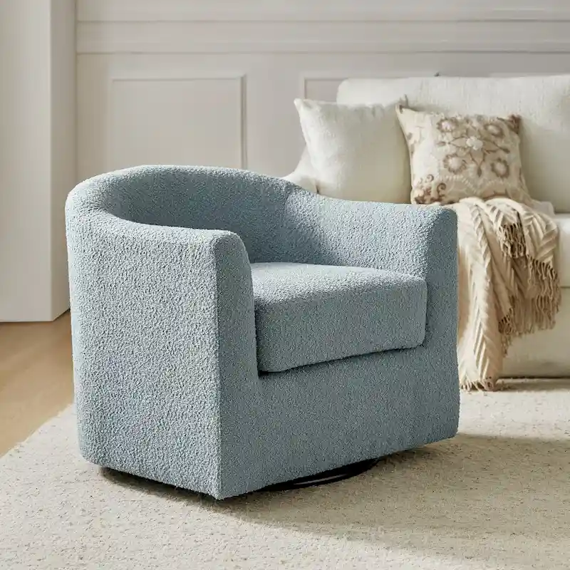 Modern Ergonomic Boucle Upholstered Swivel Barrel Chair