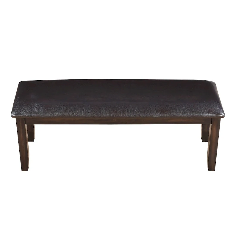 Antique Espresso Wood and Faux Leather Dining Bench