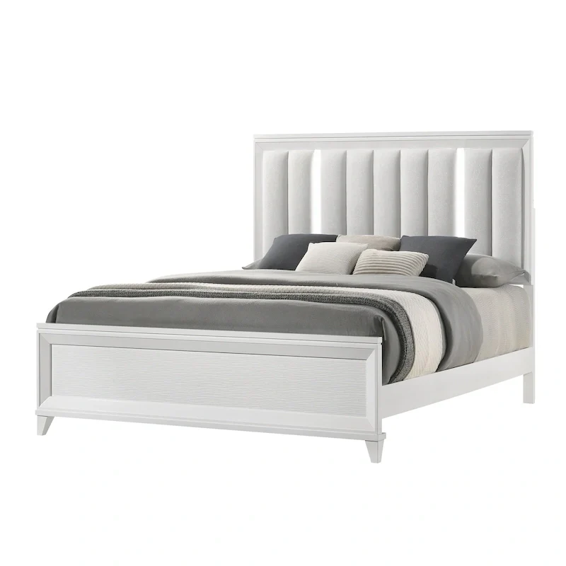 Denissa 6 Piece White Upholstered LED Panel Bedroom Set
