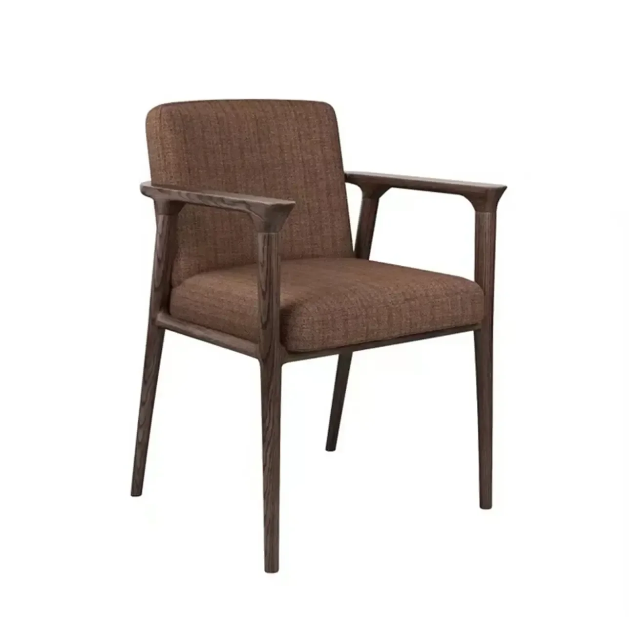 Modern Upholstered Dining Chair Square Shape with Wood Arms