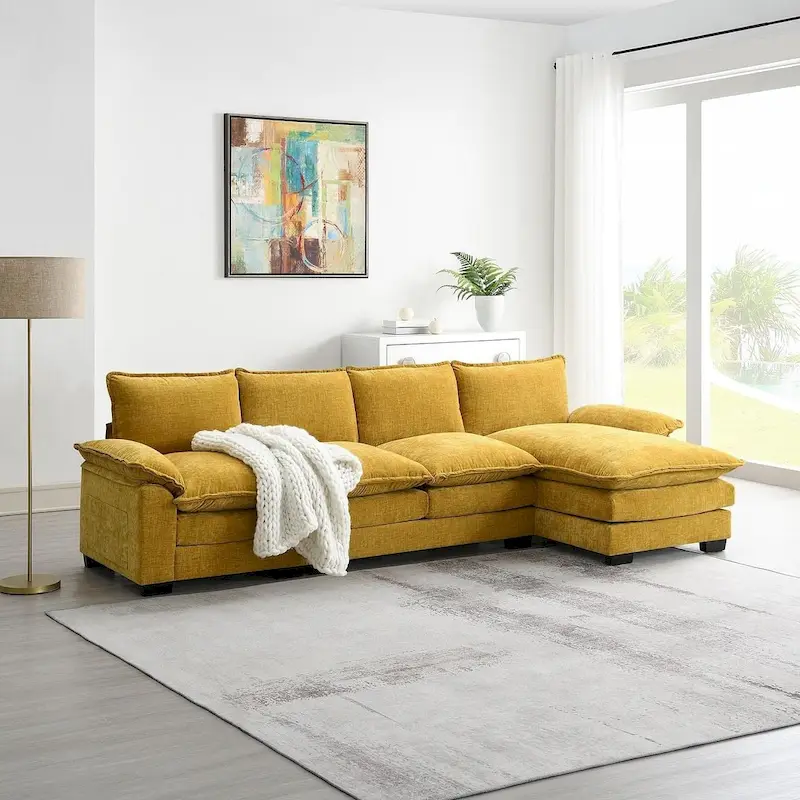 5-seat Chenille L-Shape Sectional Sofa with Reversible Chaise Sleeper Sofa Couch for Living Room, Apartment