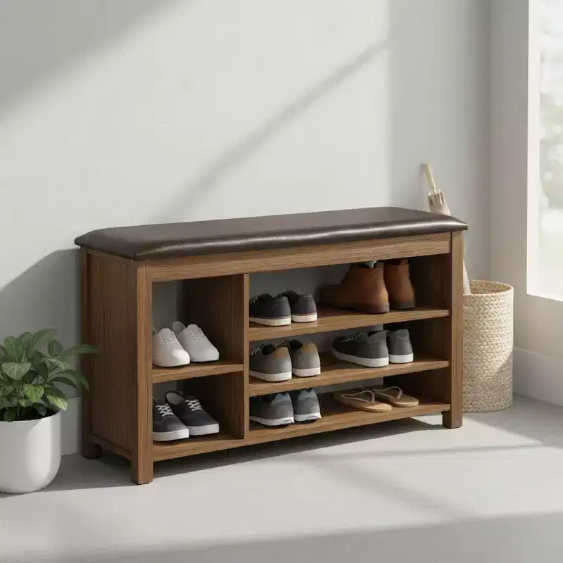 Homy Casa Lift-Top Shoe Bench with Adjustable Lower Shelves and Hidden Storage,Brown